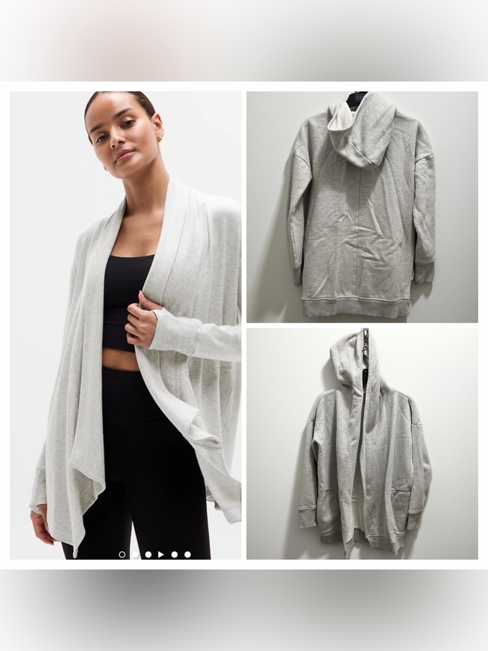 Athleta Prajna Wrap Open Front Sweat Jacket, Light Gray Heather #162722 SIZE XXS